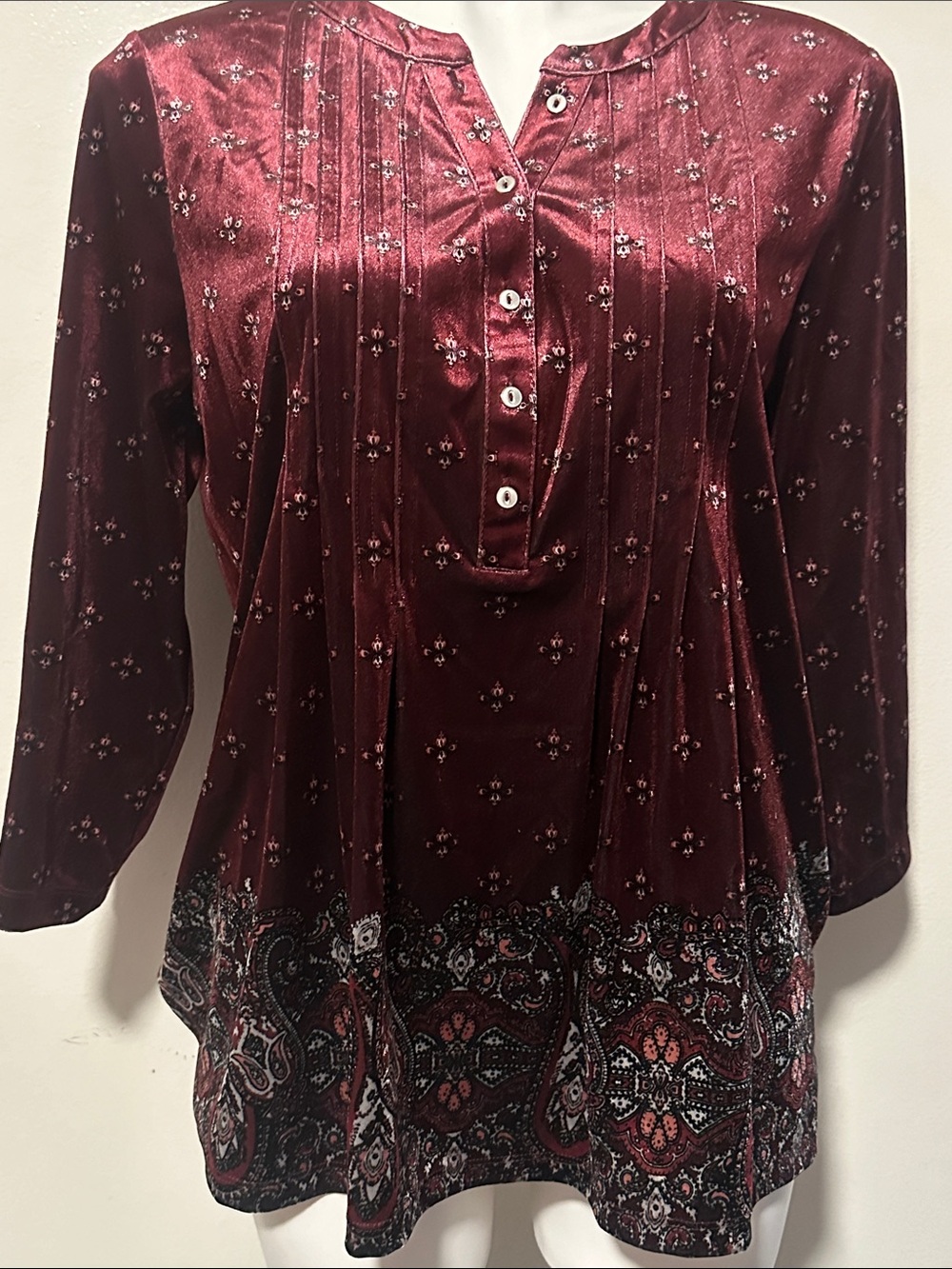 croft & barrow Burgundy Paisley Pintuck Tunic